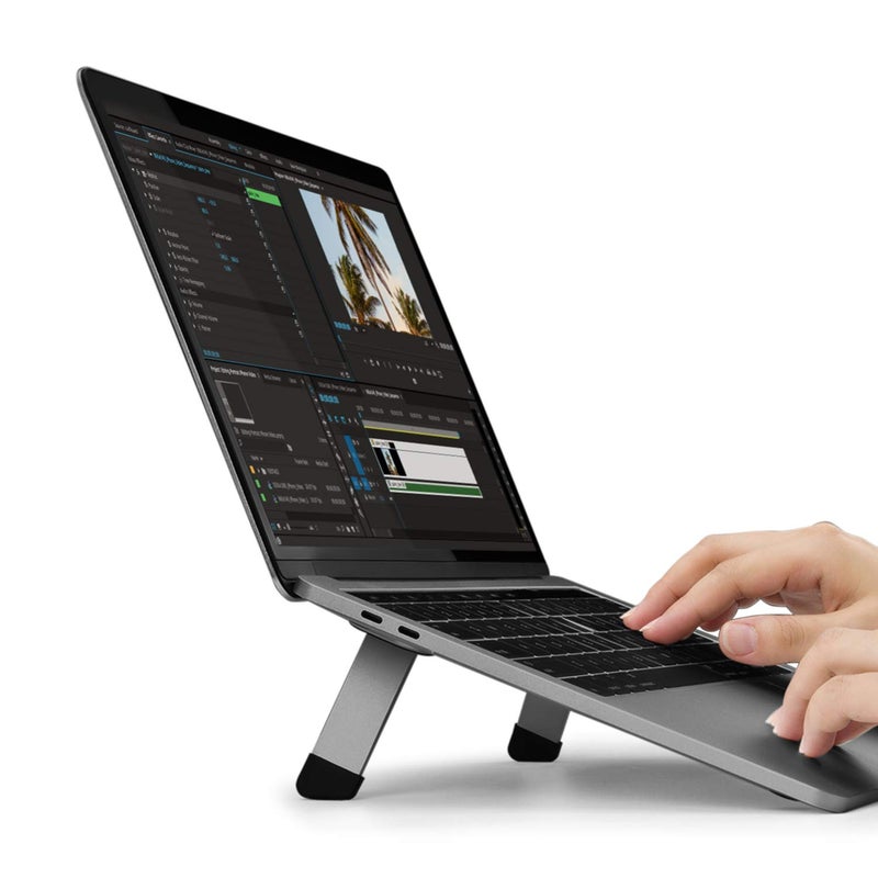DailyObjects Tabletop Osgo Adjustable Folding LaptopTablet Stand Ideal tilt for DrawingWritingViewing Aluminum Finish Suitable for TableDeskBed Space Grey - Image 3