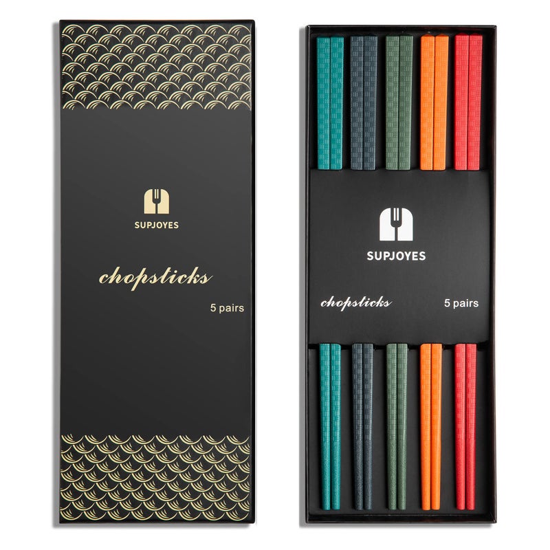 SUPJOYES Reusable Fiberglass Chopsticks Colorful Chop Sticks 5 Pairs Dishwasher Safe 95 Inch