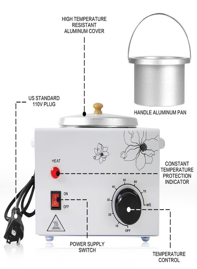 folconroad Portable Wax Warmer Machine for Painless Hair Removal, Women Men Professional Wax Heater with Adjustable Temperature Set, 20pcs Sticks (White - Single Pot) - Image 2