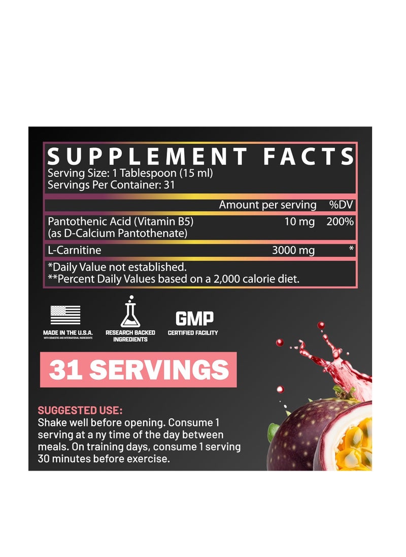 Nutrex Research Liquid Carnitine, Passionfruit Guava, 3000 mg, Boost Endurance 31 serving 465ml  - Image 2