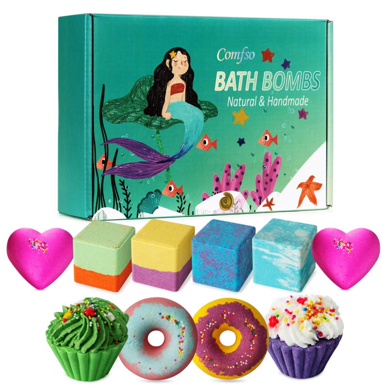 comfso 10 Bath Bombs for Kids, Bath Bomb Gift Set, Natural Bubble Bathbombs, Shea Butter Dry Skin Moisturize, Fizzy Spa Bath for Her Mom Women Kids Girls Girlfriend, Birthday, Easter Basket Stuffers - Image 1