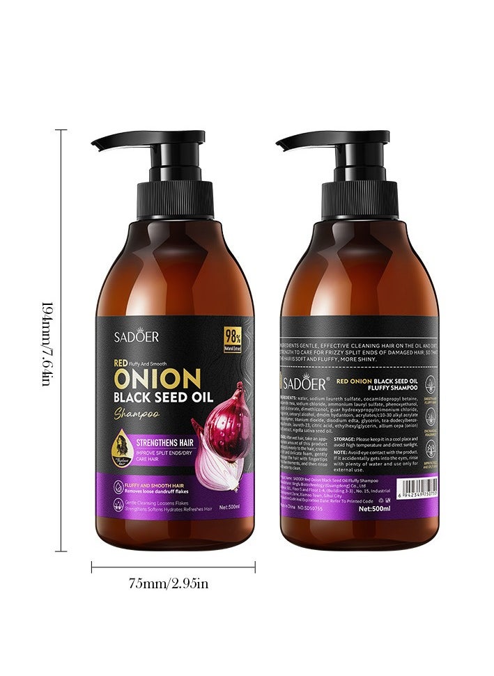 SADOER - 500ML Black Seed Oil & Red Onion Shampoo Boosts Shine, Hydration & Shine - Reduces Itchy Scalp, Dandruff & Frizz - No Parabens Or Sulfates - Image 1