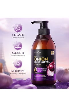 SADOER 500ML Black Seed Oil & Red Onion Shampoo Boosts Shine, Hydration & Shine - Reduces Itchy Scalp, Dandruff & Frizz - No Parabens Or Sulfates  - Image 3