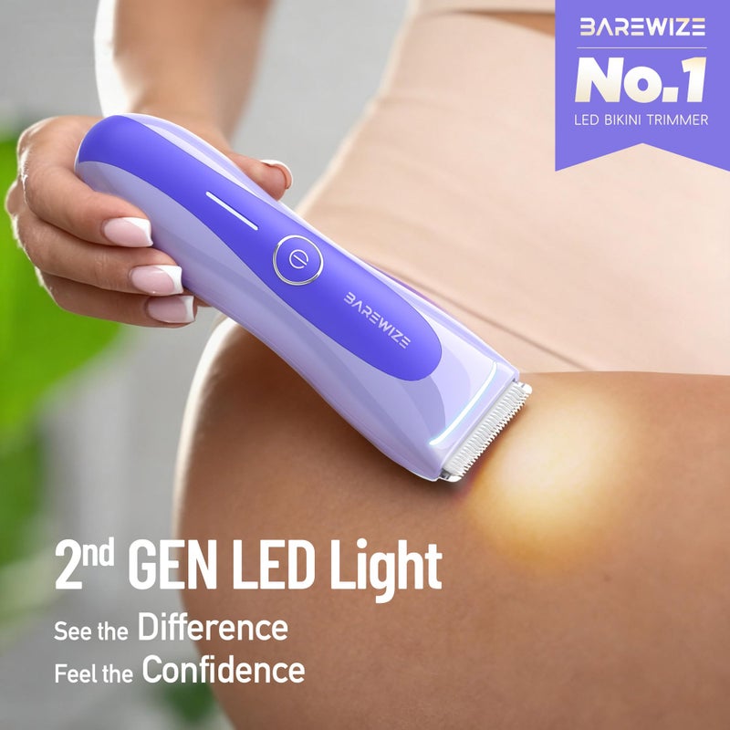 BAREWIZE Bikini Trimmer for Women, Electric Shaver for Women | LED Light, IPX7 Waterproof, USB-C Rechargeable, Ceramic Blade | Electric Razors for Women, Pubic Hair Trimmer Women (Violet Haze) - Image 3