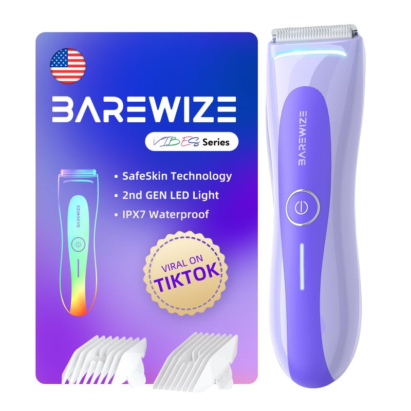 BAREWIZE Bikini Trimmer for Women, Electric Shaver for Women | LED Light, IPX7 Waterproof, USB-C Rechargeable, Ceramic Blade | Electric Razors for Women, Pubic Hair Trimmer Women (Violet Haze) - Image 1