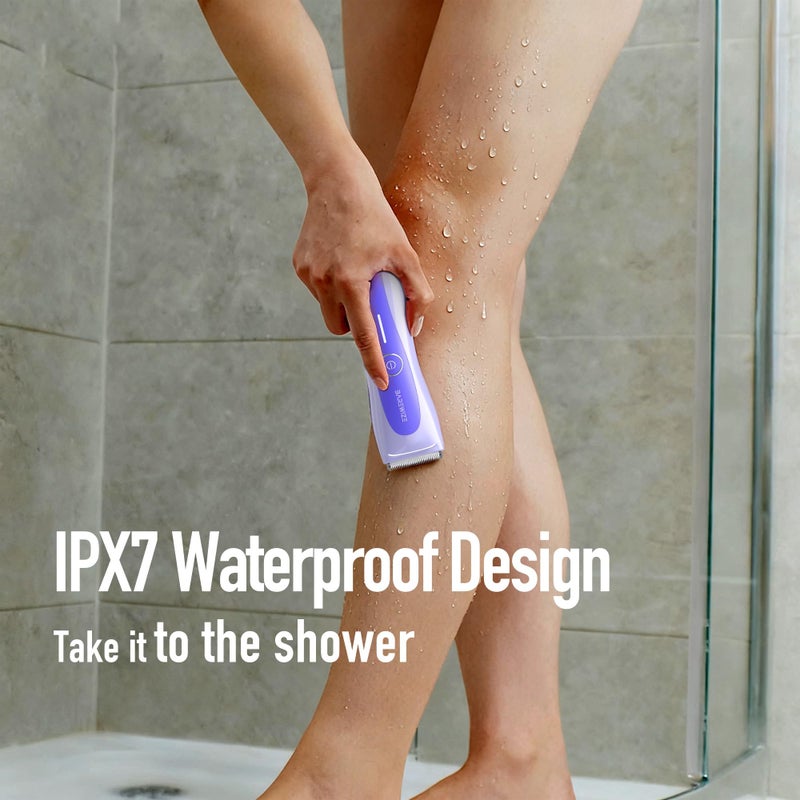 BAREWIZE Bikini Trimmer for Women, Electric Shaver for Women | LED Light, IPX7 Waterproof, USB-C Rechargeable, Ceramic Blade | Electric Razors for Women, Pubic Hair Trimmer Women (Violet Haze) - Image 4