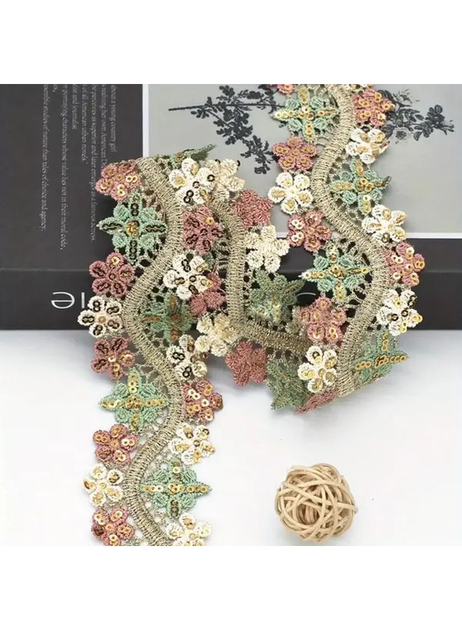 Multicolor Floral Embroidered Water Soluble Sequin Lace Trim 1 Yard For Sewing Crafts - Image 4