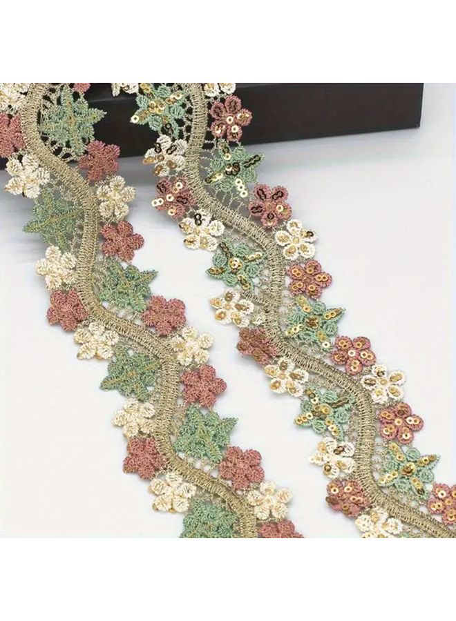 Multicolor Floral Embroidered Water Soluble Sequin Lace Trim 1 Yard For Sewing Crafts - Image 1