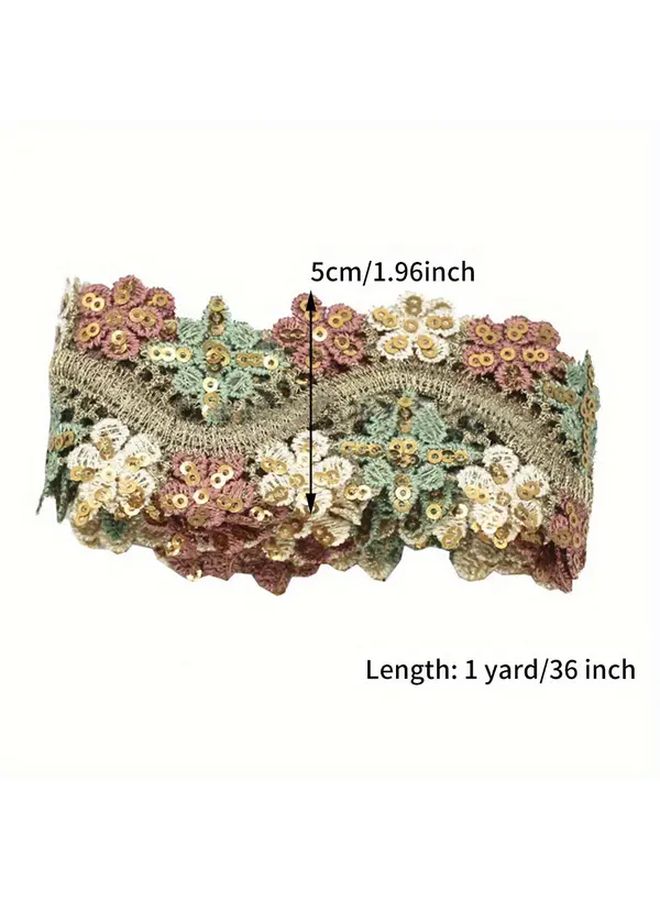 Multicolor Floral Embroidered Water Soluble Sequin Lace Trim 1 Yard For Sewing Crafts - Image 2