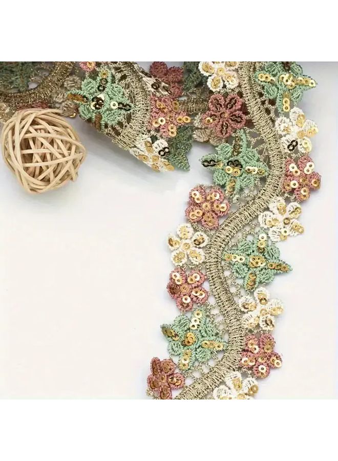 Multicolor Floral Embroidered Water Soluble Sequin Lace Trim 1 Yard For Sewing Crafts - Image 3