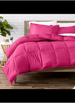 Home of linens Cotton - Plain - 3 Pieces Heavy Comforter Set - 4Kgs - Down Alternative Filling - (For Matress 180cm/200cm) - Size  (250cm x 240cm) + 2 Pillow Case Covers (50cm x 70cm) - Fushcia  - Image 1