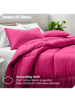 Home of linens Cotton - Plain - 3 Pieces Heavy Comforter Set - 4Kgs - Down Alternative Filling - (For Matress 180cm/200cm) - Size  (250cm x 240cm) + 2 Pillow Case Covers (50cm x 70cm) - Fushcia  - Image 2