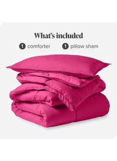 Home of linens Cotton - Plain - 3 Pieces Heavy Comforter Set - 4Kgs - Down Alternative Filling - (For Matress 180cm/200cm) - Size  (250cm x 240cm) + 2 Pillow Case Covers (50cm x 70cm) - Fushcia  - Image 4