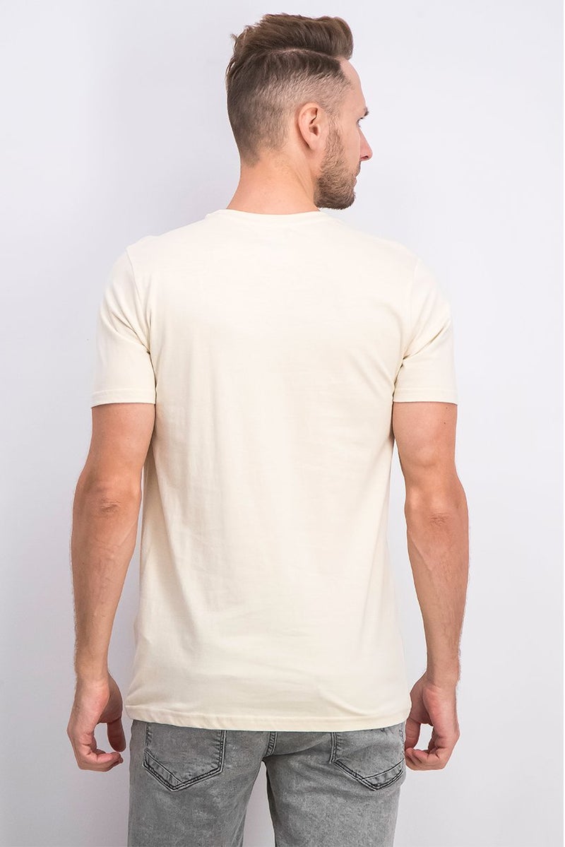 DIFUZED Men Crew Neck Short Sleeve Graphic Print T-shirt, Beige and White - Image 4