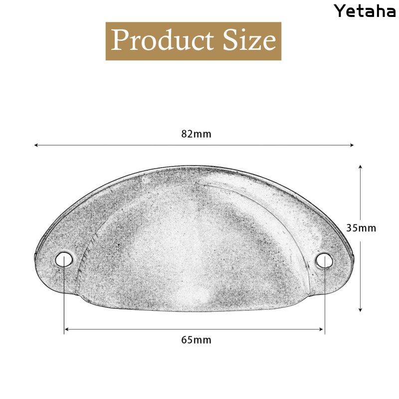 Yetaha مقابض خزائن نحاسية عتيقة من ييتاها، 10 قطع مقابض أكواب نحاسية بأسلوب مزرعة قديم لتزيين الأثاث في غرفة النوم والمطبخ، مع براغي (برونز أصفر) - Image 2