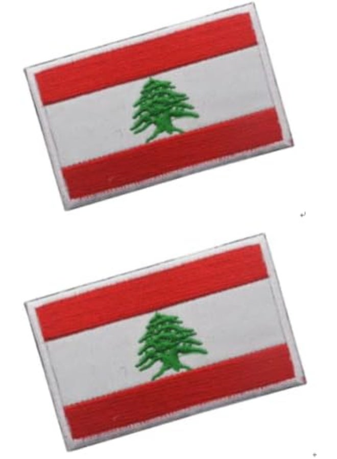 قطعتان من رقعة الذراع التكتيكية المطرزة بعلم لبنان، رقعة معنوية عسكرية مطرزة، مزودة بخطاف وحلقة في الخلف - Image 1