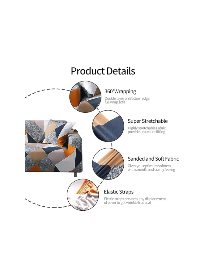 The Bros Stretch Sofa Cover, 1-piece Printed Sofa Slipcover Couch Sofa Cover Elastic Universal Sofa Protector with 1 Pillowcase (2 Seater, Color Geometry) - Image 4