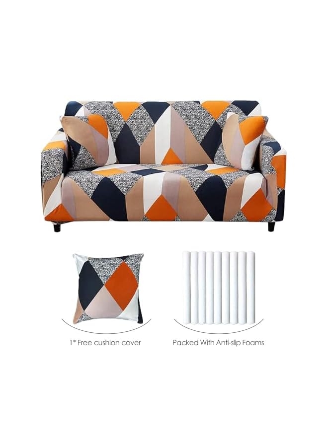 The Bros Stretch Sofa Cover, 1-piece Printed Sofa Slipcover Couch Sofa Cover Elastic Universal Sofa Protector with 1 Pillowcase (2 Seater, Color Geometry) - Image 2