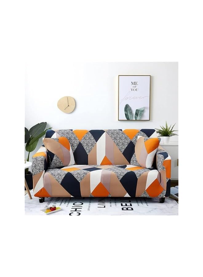 The Bros Stretch Sofa Cover, 1-piece Printed Sofa Slipcover Couch Sofa Cover Elastic Universal Sofa Protector with 1 Pillowcase (2 Seater, Color Geometry) - Image 3