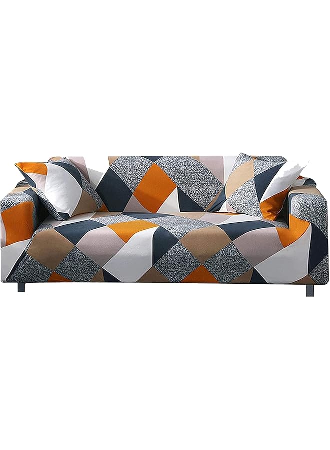 The Bros Stretch Sofa Cover, 1-piece Printed Sofa Slipcover Couch Sofa Cover Elastic Universal Sofa Protector with 1 Pillowcase (2 Seater, Color Geometry) - Image 1