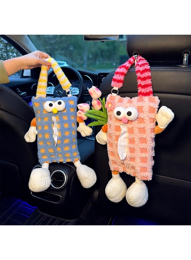 Bukela Plush Cartoon Car Tissue Holder, Cute Little Monster Tissue Box for Car Backseat, Hanging Tissue Holder Organizer (Blue) - Image 3