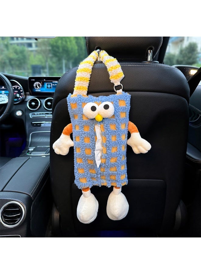 Bukela Plush Cartoon Car Tissue Holder, Cute Little Monster Tissue Box for Car Backseat, Hanging Tissue Holder Organizer (Blue) - Image 1
