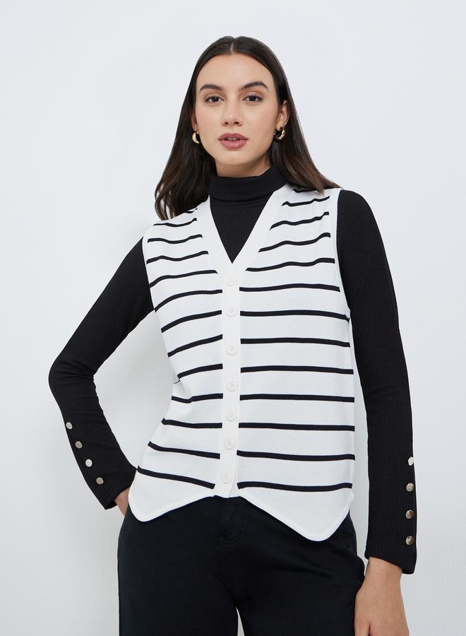 Take Two White Striped Knit Sweater Vest - Image 1
