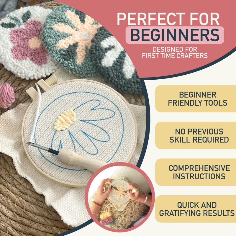 Emri Lane Punch Needle Kit â€“ 6 Floral Design Punch Needle Embroidery Kit w/Monk Cloth, Embroidery Hoop, Yarn & More - Essential Punch Needle Supplies for Crafters - Ideal Punch Art for Beginners - Image 2
