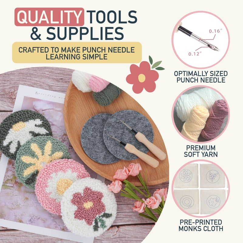 Emri Lane Punch Needle Kit â€“ 6 Floral Design Punch Needle Embroidery Kit w/Monk Cloth, Embroidery Hoop, Yarn & More - Essential Punch Needle Supplies for Crafters - Ideal Punch Art for Beginners - Image 3