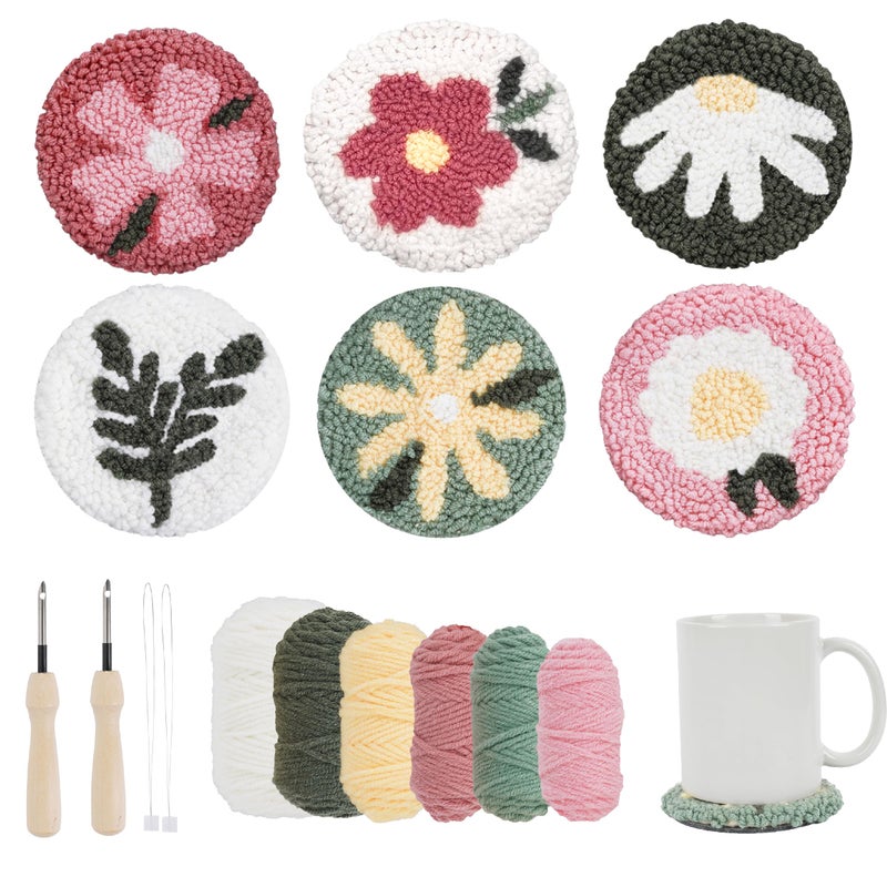 Emri Lane Punch Needle Kit â€“ 6 Floral Design Punch Needle Embroidery Kit w/Monk Cloth, Embroidery Hoop, Yarn & More - Essential Punch Needle Supplies for Crafters - Ideal Punch Art for Beginners - Image 1