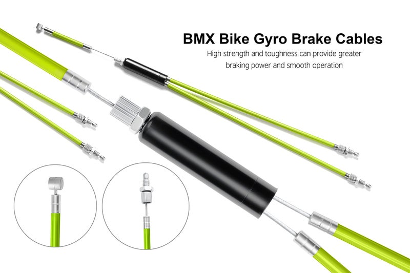 Bavel BMX Bike Gyro Brake Cables,Full Kit BMX Bicycle Brake Line Set Cable Wire,Front + Rear (Upper + Lower) with Spinner Rotor (Complete Set) for Bike Part Replacement - Green (Green) - Image 3