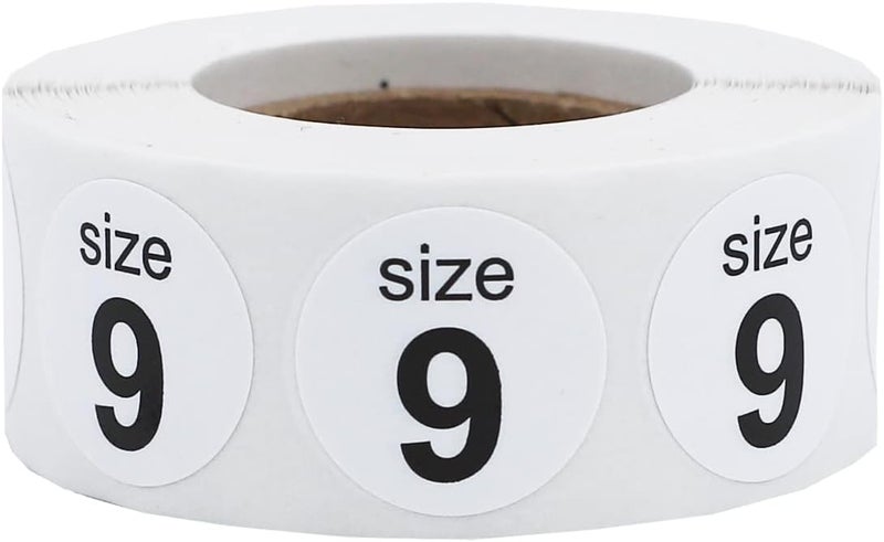 InStockLabels.com Shoe Size 9 White Stickers for Retail Clothing 0.75 Inch 500 Total Adhesive Labels - Image 1