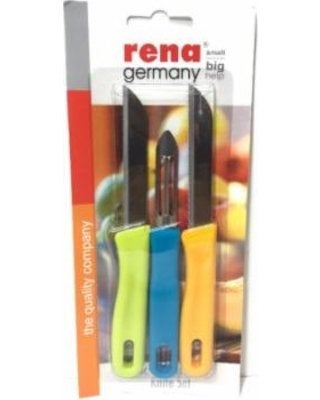 Rena Germany Knife Set of 2 with Peeler Yellow Blue and light Green small
