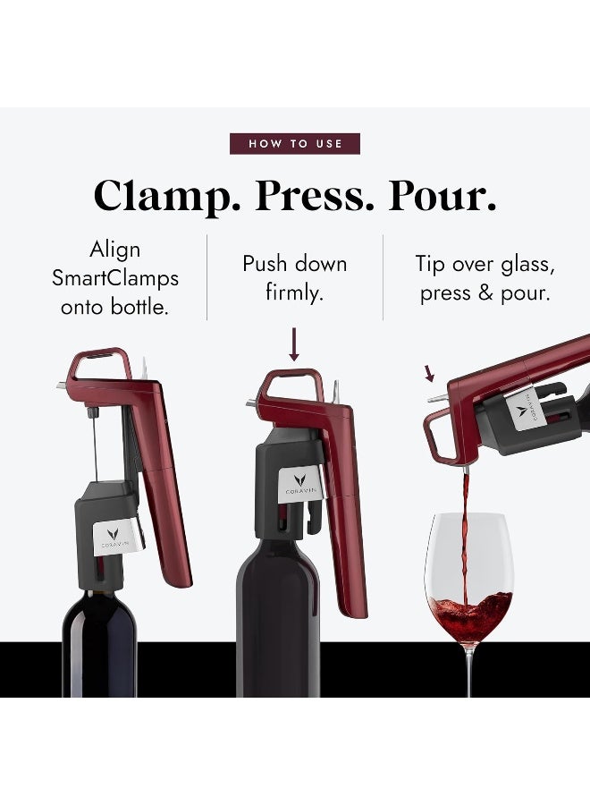 Coravin نظام حفظ النبيذ كورافين تيمليس 6 بلس - موفر النبيذ بالكوب - مع 3 كبسولات غاز الأرجون النقي، 6 أغطية لولبية ومهوّي النبيذ - بورغندي - Image 4