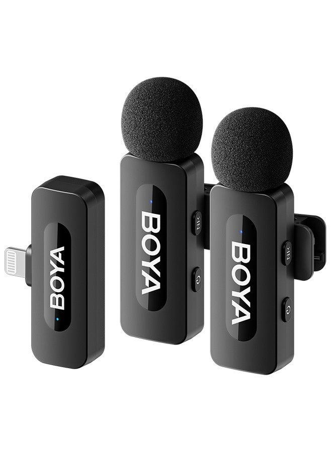 BOYA BY-V2 Wireless Lavalier Microphone for iPhone iPad,Dual Mini Omnidirectional Condenser Video Recording Mic for Interview Podcast Vlog YouTube Live Stream - Image 1