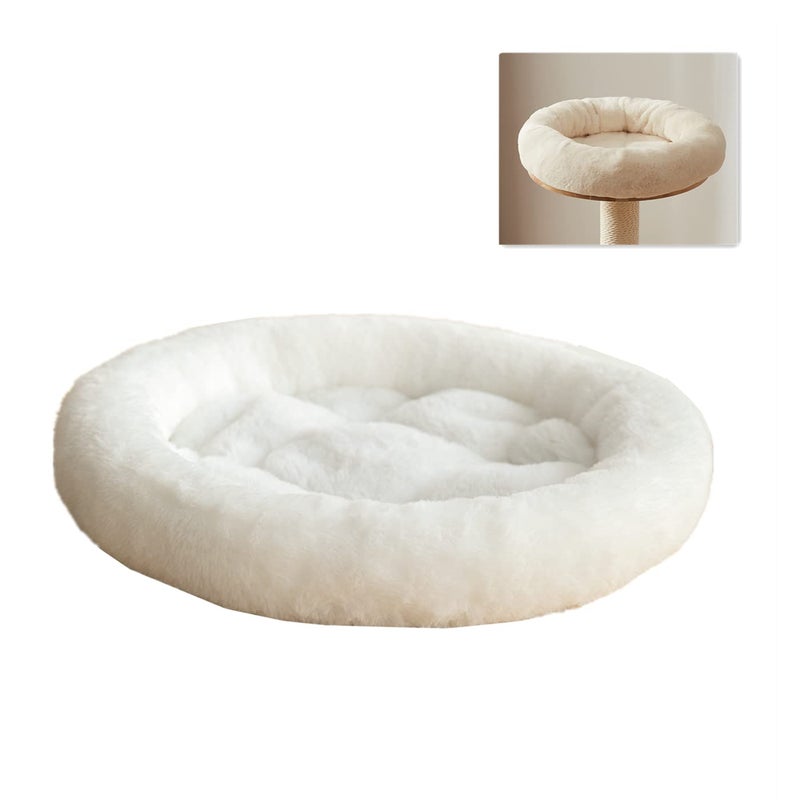 SHENGOCASE 14" Fluffy Faux Fur Cat Tree Tower Replacement Bed Cushion Pillow with Hook Tapes, Round Donut Cuddler Cat Dog Bed for Desk Table - Image 1