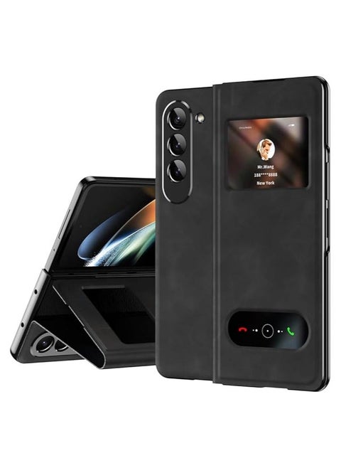 For Samsung Galaxy Z Fold 5 5G Flip Folding Screen with Free Answer Calls & Time Viewing Hole, Stand Function, Business All-Inclusive Drop Case