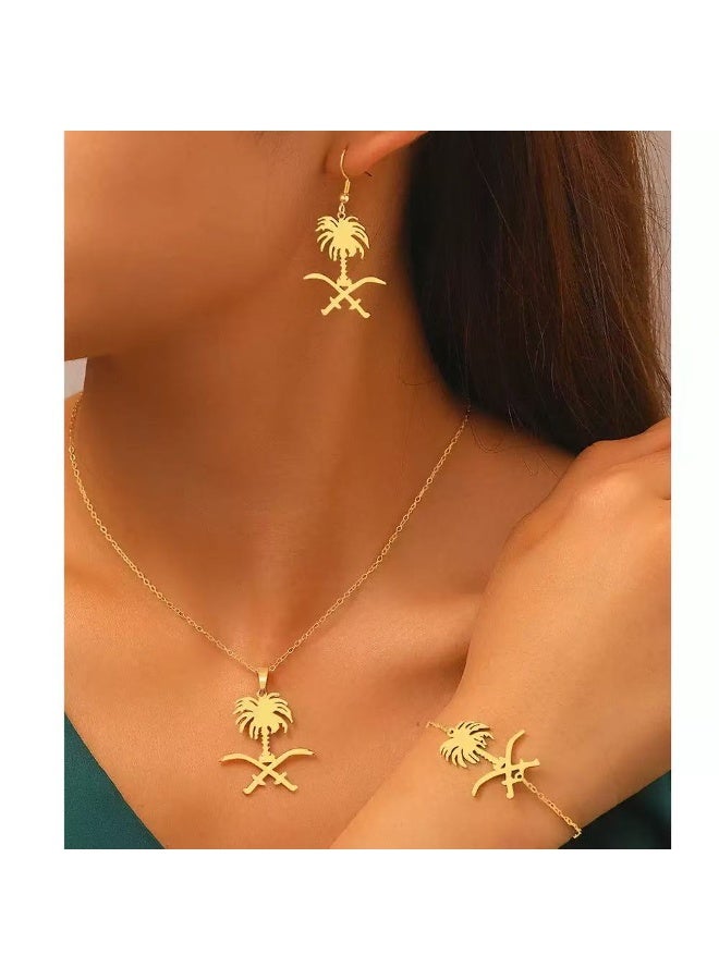 daydayup 3 fashionable palm tree pendant necklaces, bracelets, earrings set accessories - Image 1