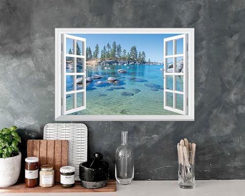 FLFK Fake Window Wall Sticker - A Clear Blue Lake Faux Window Wall Mural for Wall Decor, Stick and Peel Wall Decals,24"x16" - Image 3