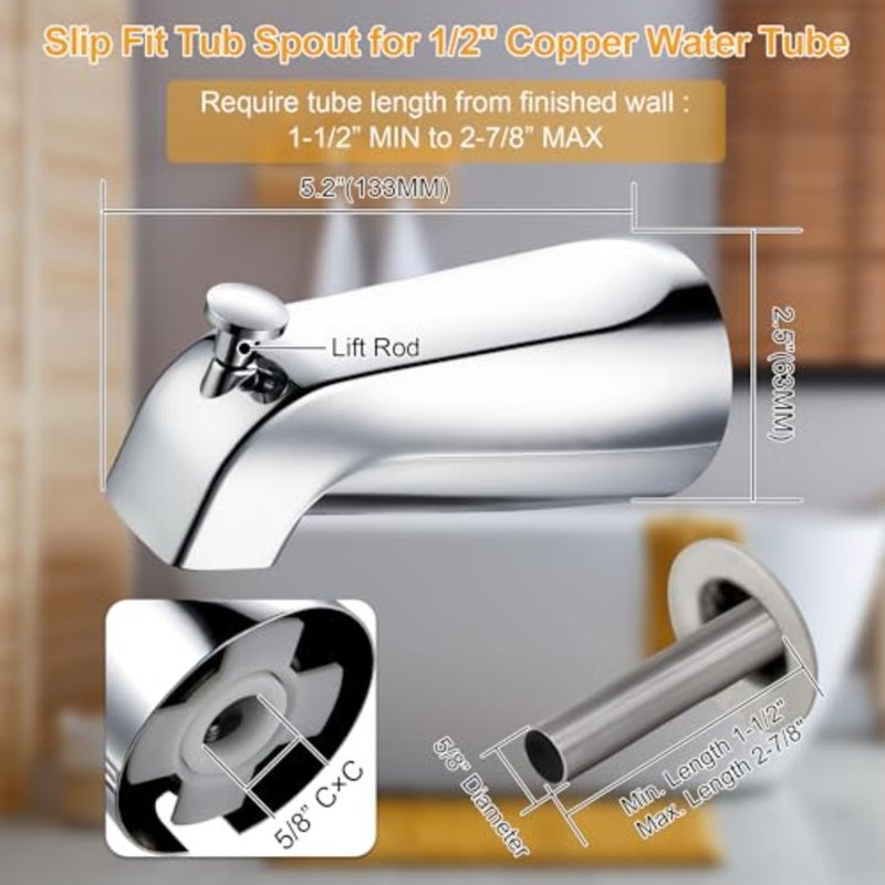 Slip On Diverter Tub Spout with Metal Cover Ring and Foam Gasket, Compatible with Kohler GP85556-CP, Bathroom Bathtub Faucet Set Replacement Fits 1/2'' Copper Water Tube - Image 2