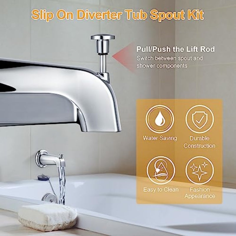 Slip On Diverter Tub Spout with Metal Cover Ring and Foam Gasket, Compatible with Kohler GP85556-CP, Bathroom Bathtub Faucet Set Replacement Fits 1/2'' Copper Water Tube - Image 5