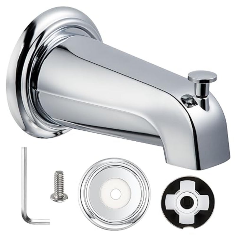 Slip On Diverter Tub Spout with Metal Cover Ring and Foam Gasket, Compatible with Kohler GP85556-CP, Bathroom Bathtub Faucet Set Replacement Fits 1/2'' Copper Water Tube - Image 1