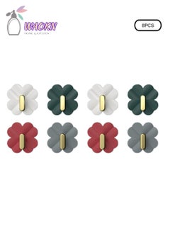 WAOKN 8 Pieces Of Tape-Free Wall Hook Flower Shaped Self  Adhesive Hooks for Placing 33lb (Max) Heavy Duty Stainless Steel Towel and Coats Hooks Wall Decor Hooks for Keys Hanging Multicolour  - Image 1