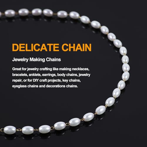 KYUNHOO Dainty Rosary Beaded Chains for Jewelry Making 5 Meters Faux Pearl Decoration Stainless Steel Gold Chain Links with Jewelry Connectors for DIY - Image 4
