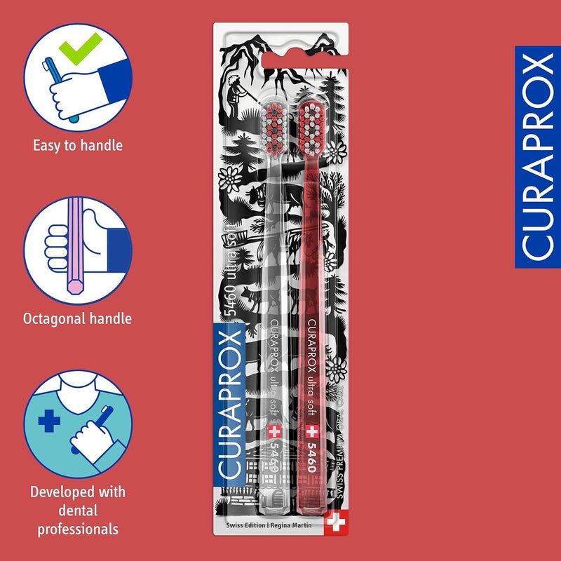 CURAPROX Manual Toothbrush - Gum Care for Adults | Ultra Soft for Plaque Removal | Swiss Edition Duo Pack | Red Transparent | Made in Switzerland - Image 4