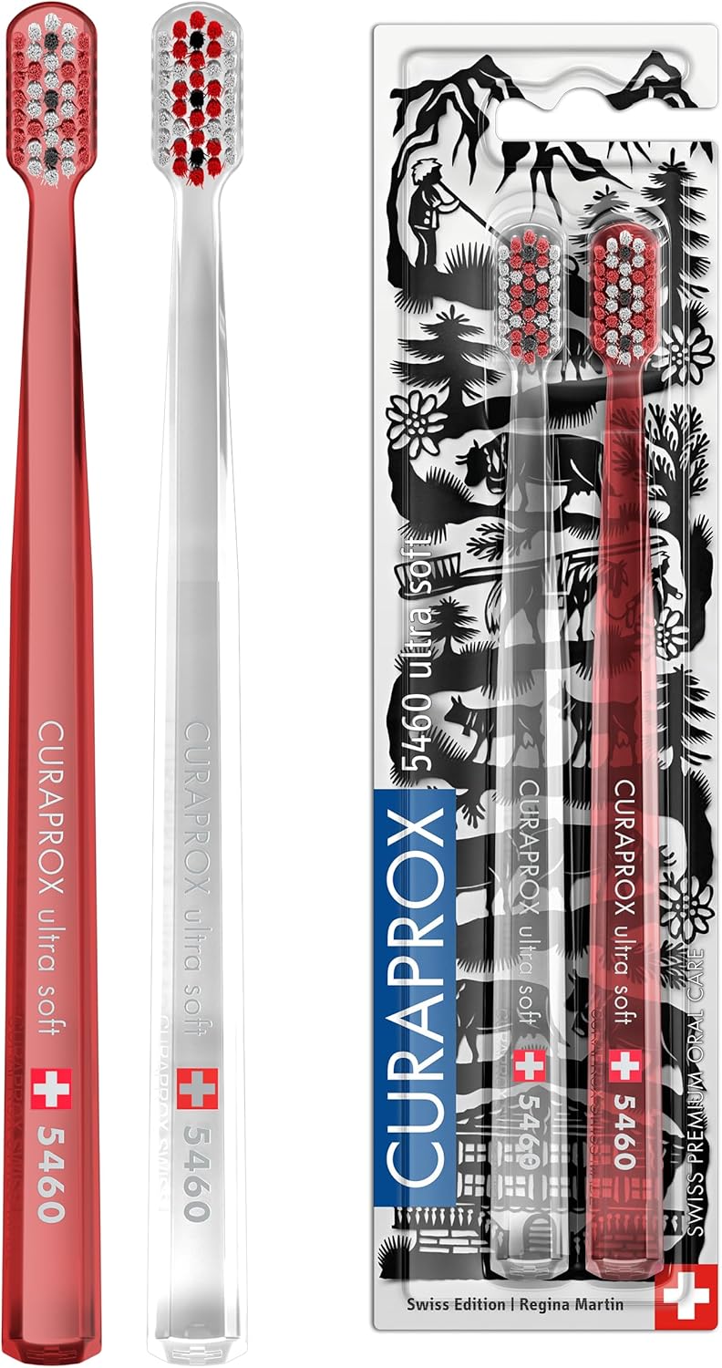 CURAPROX Manual Toothbrush - Gum Care for Adults | Ultra Soft for Plaque Removal | Swiss Edition Duo Pack | Red Transparent | Made in Switzerland - Image 1