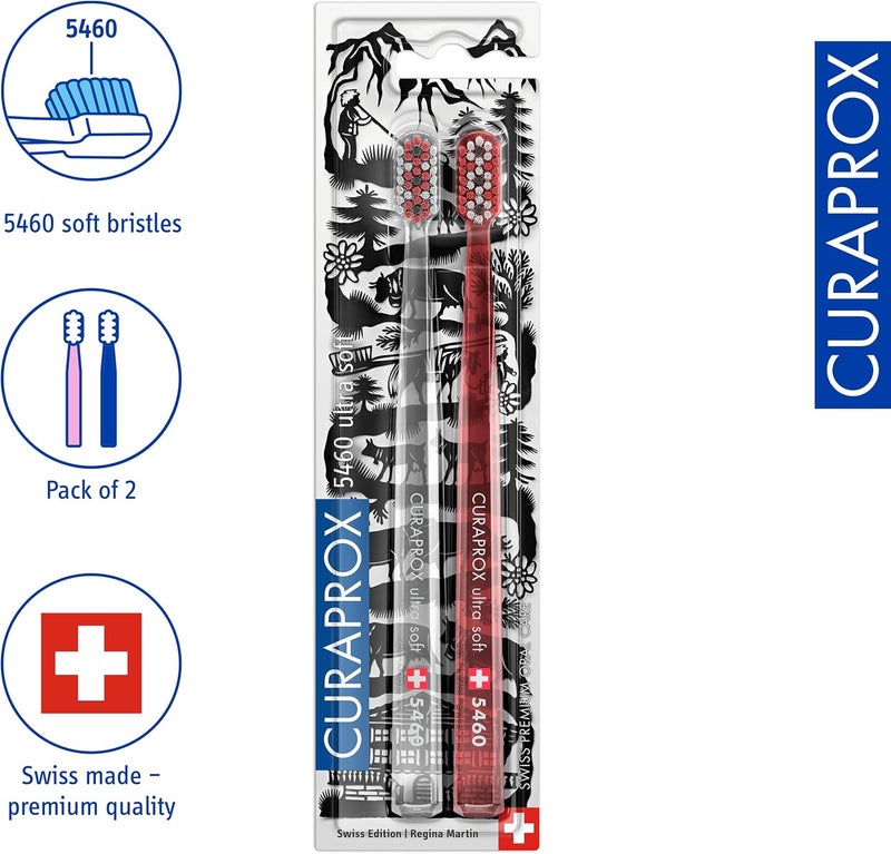 CURAPROX Manual Toothbrush - Gum Care for Adults | Ultra Soft for Plaque Removal | Swiss Edition Duo Pack | Red Transparent | Made in Switzerland - Image 2