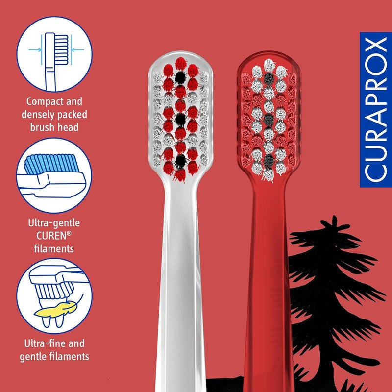 CURAPROX Manual Toothbrush - Gum Care for Adults | Ultra Soft for Plaque Removal | Swiss Edition Duo Pack | Red Transparent | Made in Switzerland - Image 3