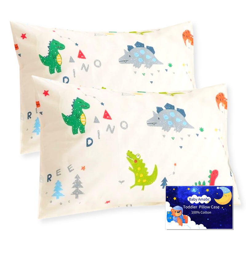 Baby Amabc Baby Toddler Pillowcases Dinosaur Cot Bed Pillow Pair Case 40 x 60cm - 2 Pack 100% Cotton Pillow Cover Set - Kids Travel Pillow Cases for Boy & Girl Bedding, Soft Small Pillowcases Envelope Closure - Image 1