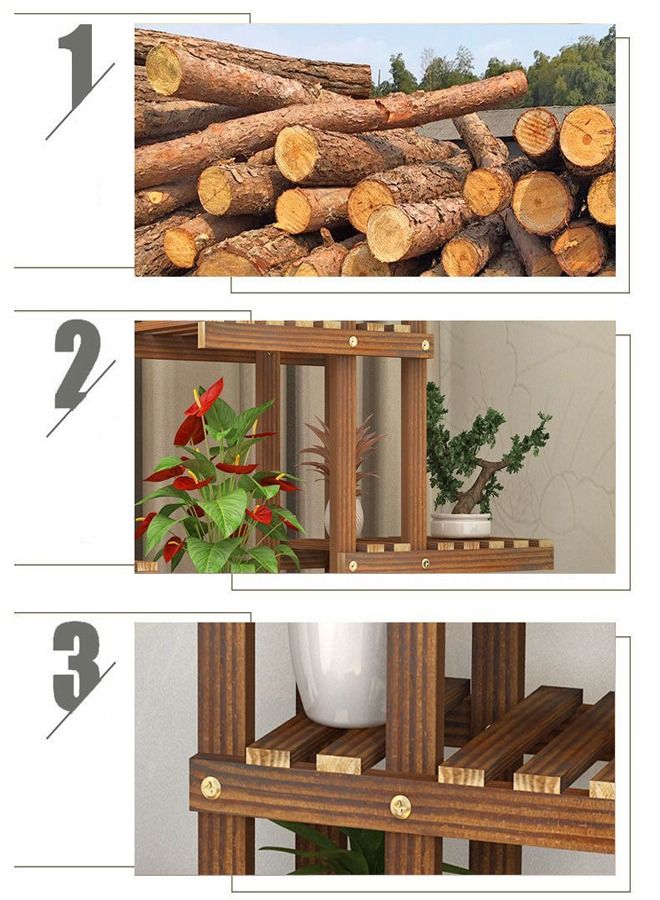 fashionhome حامل نباتات وزهور خشبي متعدد الطبقات 56 × 25 × 68 سم  - Image 3